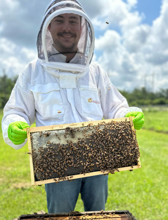 On set of USDA-ARS Bee Lab video